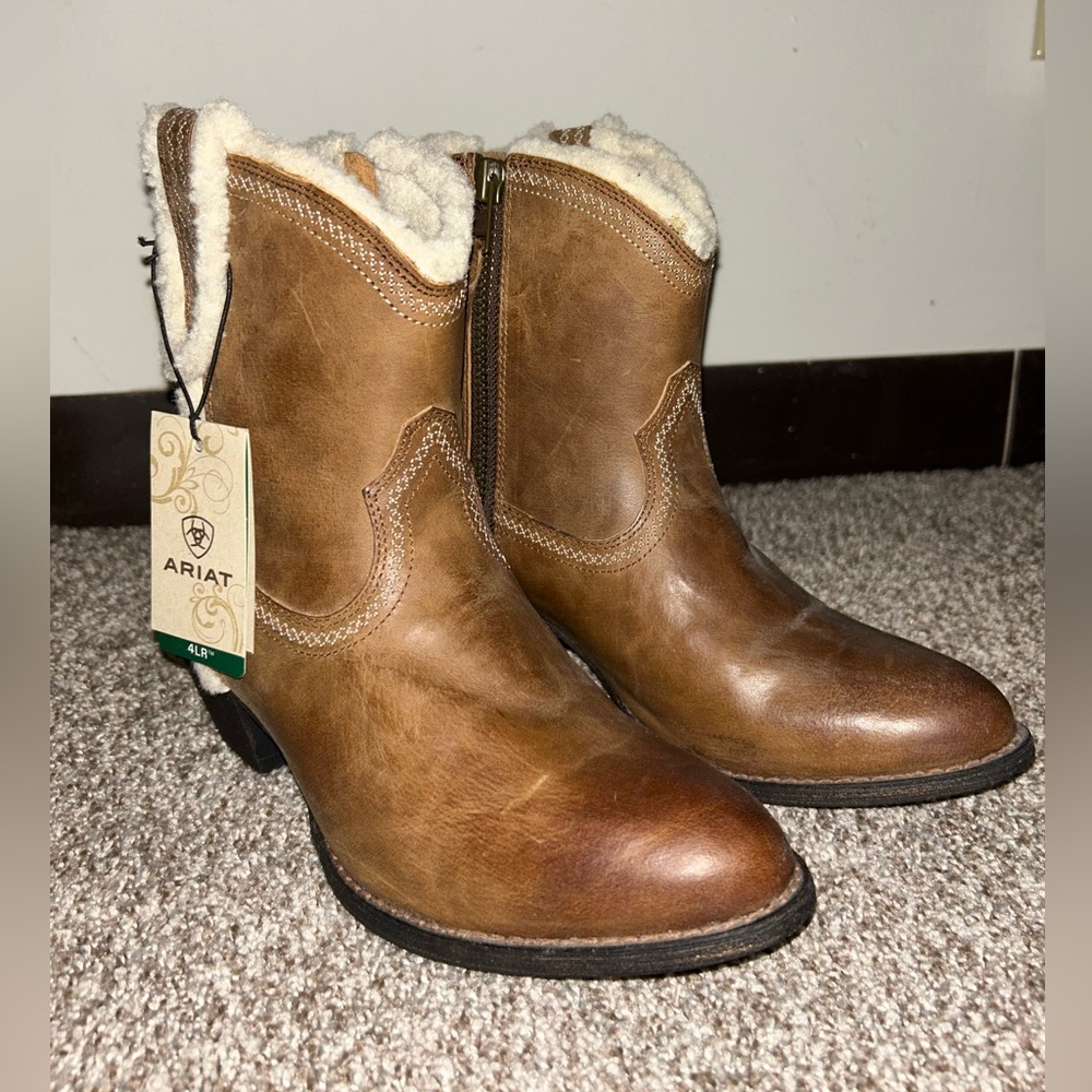 Ariat Brown Leather Sherpa Ankle Booties